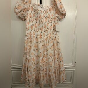 Altar'd State Orange floral Mini Sundress with Puff Sleeves